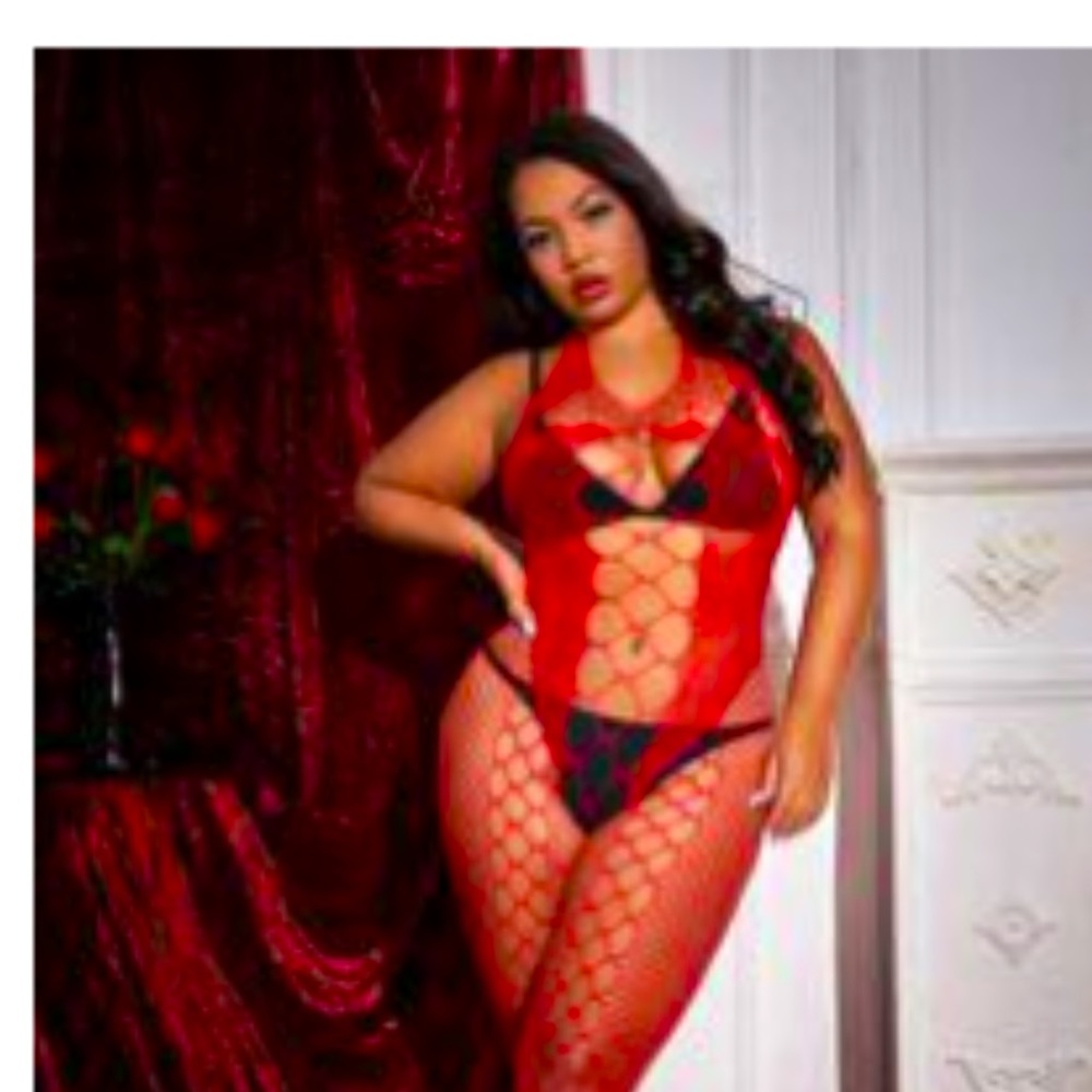 Red body stocking.
